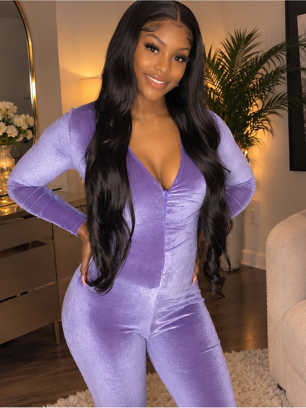 Purple Velvet Jumpsuit
